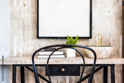 Slika na platnu New modern home office room in house, home closeup with chair, books and wall de