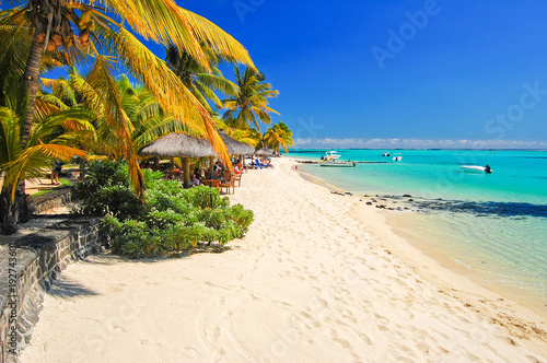 Obraz na plátně View of beautiful white sand tropical beach, Mauritius Island