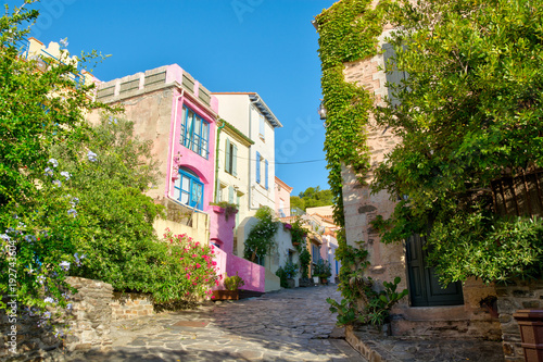 Fototapeta Naklejka Na Ścianę i Meble -  Habitations dans une petite ruelle de Collioure, France