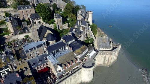 Fly above Mont Saint Michele abbey, France ( aerial footage )