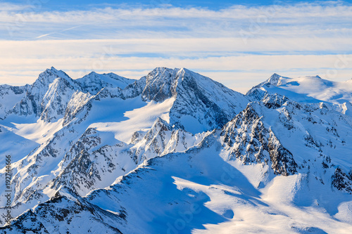 View of mountains in Obergurgl-Hochgurgl ski area on beautiful sunny winter day  Tirol  Austria