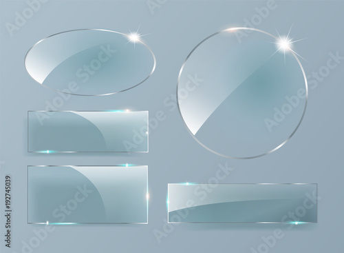 Vector glass banners on transparent background. Glass plates set.