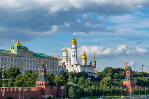 Moscow Kremlin landscape with Grand Kremlin Palace and Cathedral of the Annunciation, Moscow on the bank of Moskva river