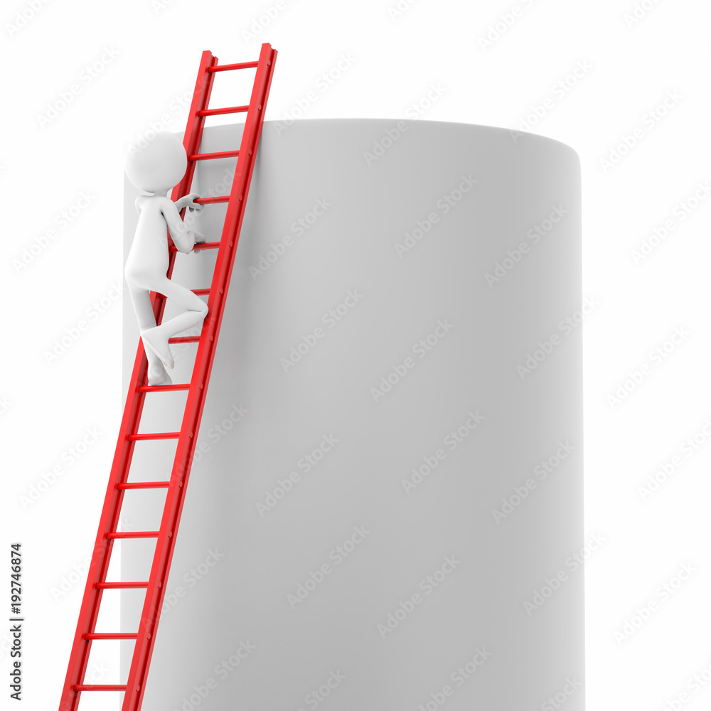 3d person climbing ladder over a cylinder wall. 3d person climbing ladder over a cylinder wall.