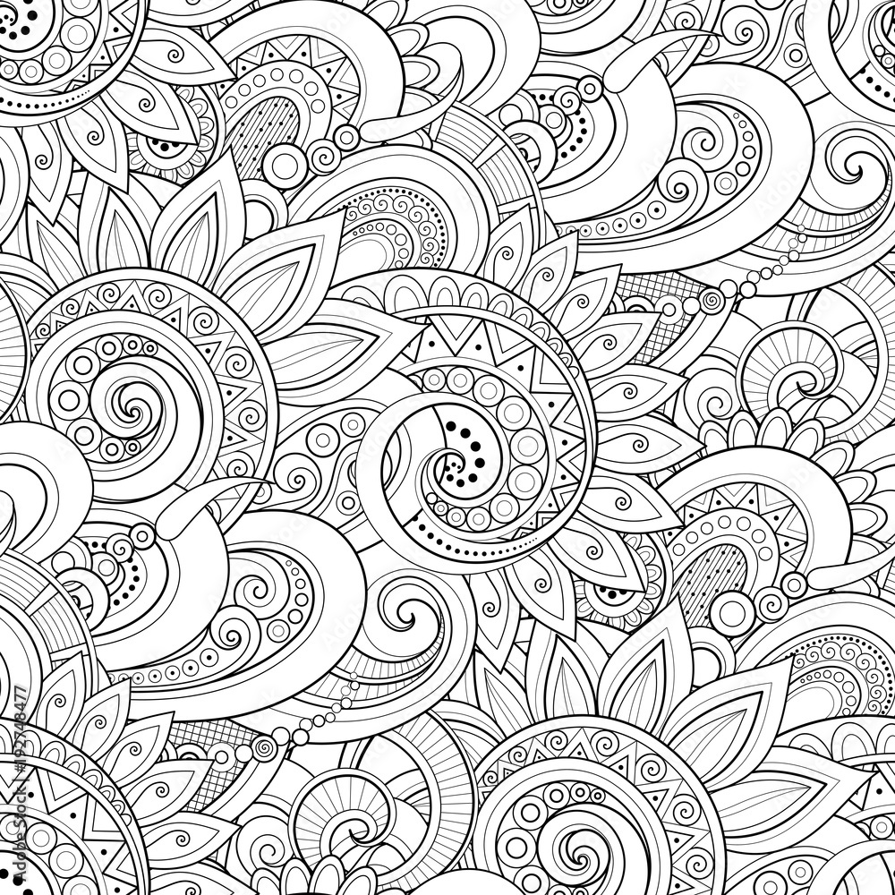 Monochrome Seamless Pattern with Floral Motifs. Endless Texture with ...