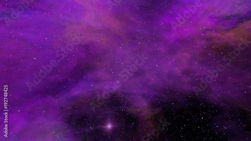 Universe, colorful purple nebula, twinkling stars, dust and gas, journey through imaginary nebula and star fields in deep space, dynamic background, animation, abstract illustration
