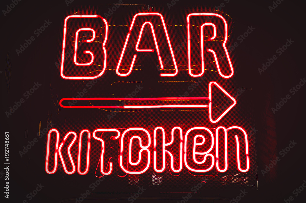 Bar and Kitchen red neon sign