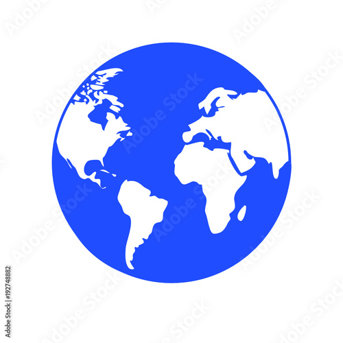 planet earth world icon blue globe with white continents simple flat circular vector icon 