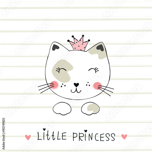 Vector illustration with cute princess cat