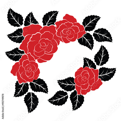 vector decoration with red roses and black leaves