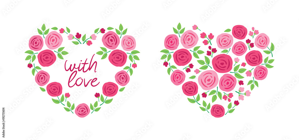 Hearts of the pink roses. Floral elements for March 8, Valentine's Day, Mother's Day, birthday, wedding invitations. Vector illustration.