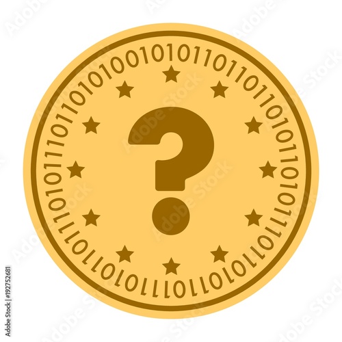 Question golden digital coin vector icon. gold yellow flat coin cryptocurrency symbol isolated on white. eps 10