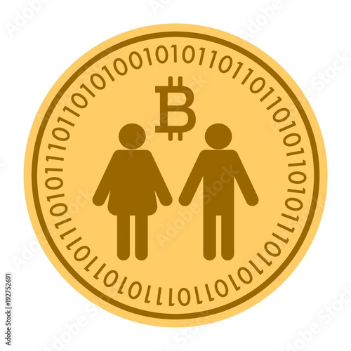 WC Persons golden digital coin vector icon. gold yellow flat coin cryptocurrency symbol isolated on white photo