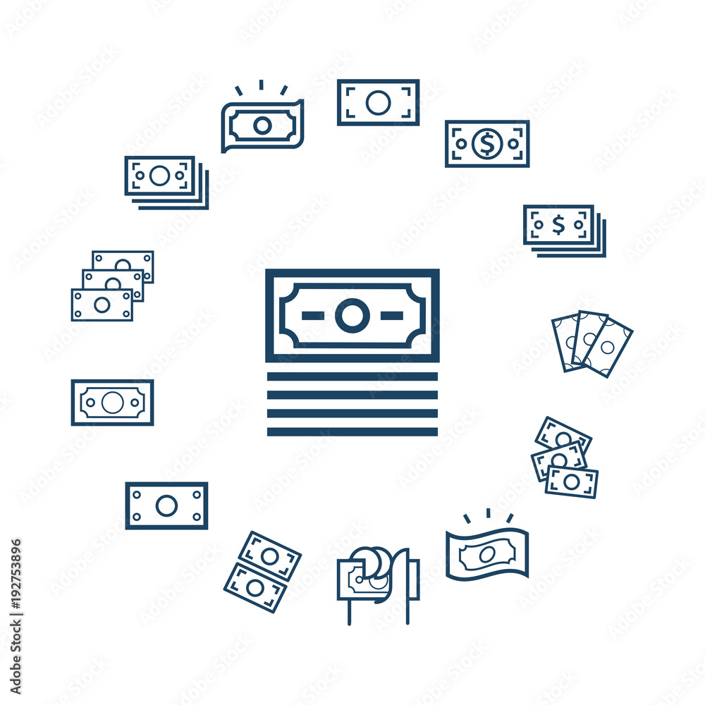 Vector Set of money line icons isolated on white. Vector illustration Vector Set of money line icons isolated on white. Vector illustration