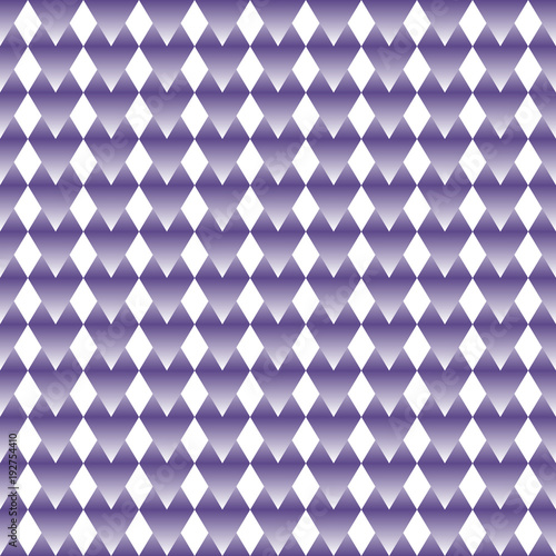 Seamless pattern of gradient ultra violet diamond shapes on white background; vector illustration. Useful as background or texture on website, banner, or graphic designs; or print on tile, fabric.