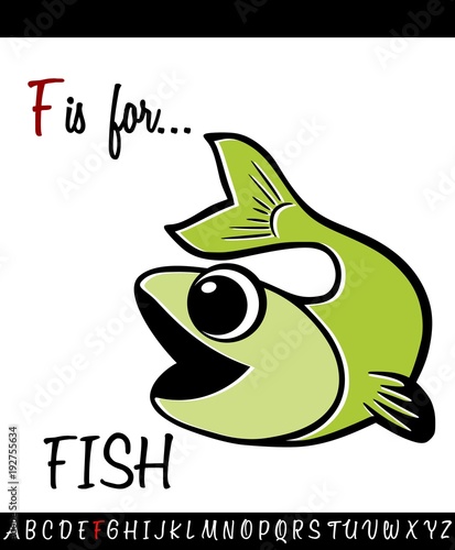 Illustrated vocabulary worksheet card with cartoon FISH