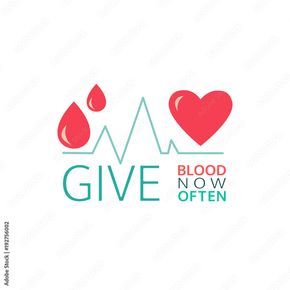 Donate blood icon. Simple line style. Safe life concept. Blood transfusion poster graphic element. Donation medical symbol. Donor Day emblem banner background. Vector red drop heart sign illustration