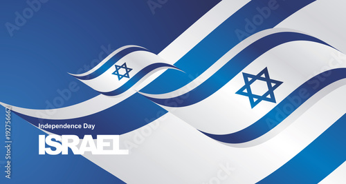 Independence Day Israel flag ribbon landscape background greeting card