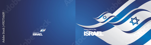 Independence Day Israel flag ribbon two fold landscape background greeting card