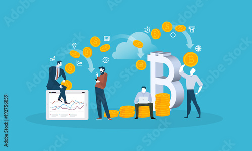 Blockchain. Flat design style web banner of blockchain technology, bitcoin, altcoins, cryptocurrency mining, finance, digital money market, cryptocoin wallet, crypto exchange. 