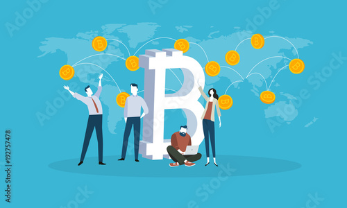 Bitcoin market. Flat design style web banner of blockchain technology, bitcoin, altcoins, cryptocurrency mining, finance, digital money market, cryptocoin wallet, crypto exchange. 