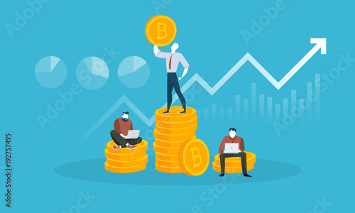 Bitcoin price and market cap. Flat design style web banner of blockchain technology, bitcoin, altcoins, cryptocurrency mining, finance, digital money market, cryptocoin wallet, crypto exchange. 