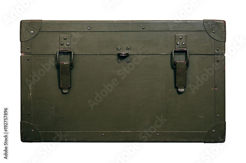 Vintage old military box green storage ammunition lock cloth scratches war dirty broken conflict homeland weapons men