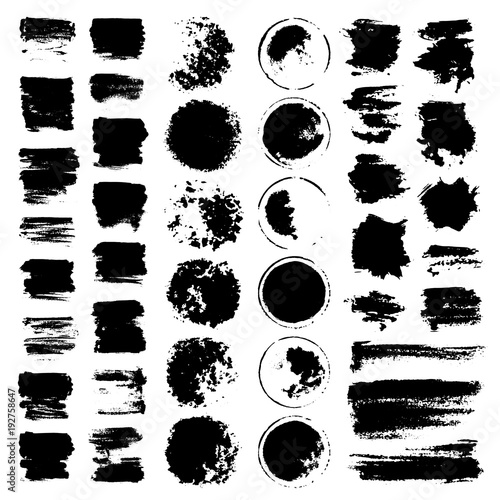 vector paint brush strokes, collection of grungy design elements. black, isolated on white background.