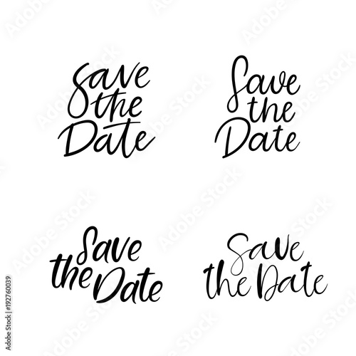 Save the Date hand lettering inscription. Modern Calligraphy Greeting Card. Wedding phrase. Vector Illustration. Isolated on White Background