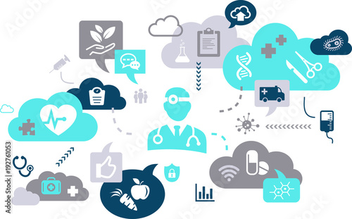 Integrated healthcare / digital medical support concept – vector illustration