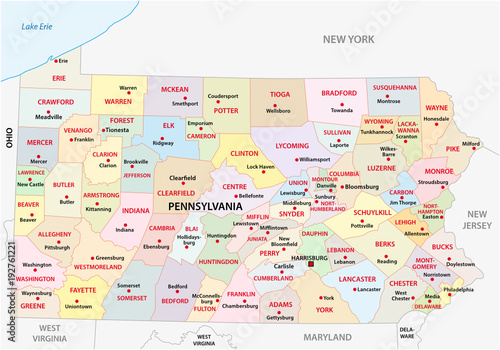 Pennsylvania administrative and political vector map