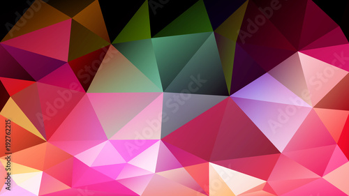 Abstract low poly background of triangles in Red, pink, green, multicolor colors. Substrate for design. 16:9