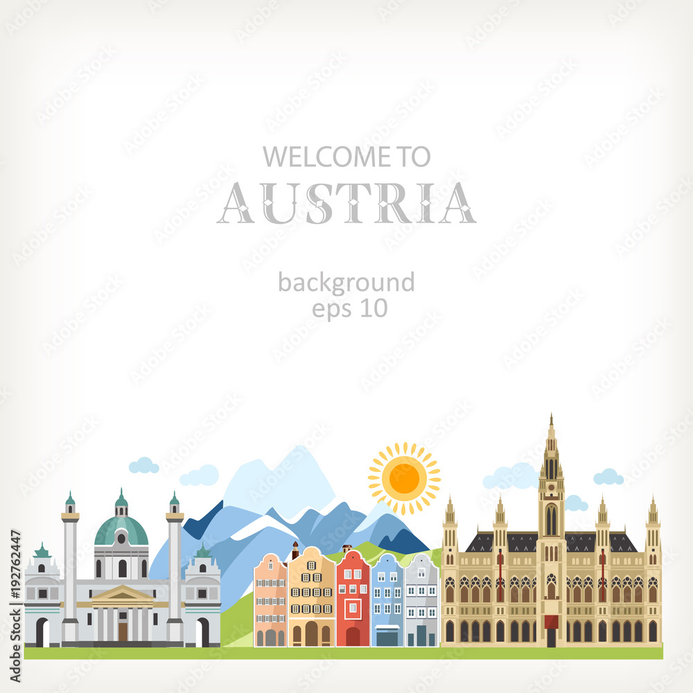 Austria background with traditional symbols and architecture info panoramic outdoor