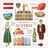 Austria symbols collection cathedral vienna national costume alps state symbols food map beer people architecture