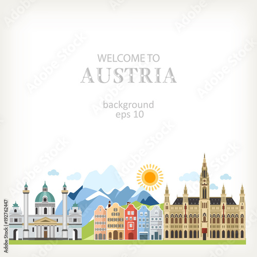 Austria background with traditional symbols and architecture info panoramic outdoor