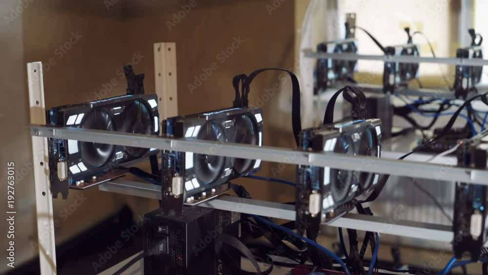 Virtual cryptocurrency concept. Farm for mining cryptocurrency on video cards. Bitcoin. Virtual cryptocurrency concept. Farm for mining cryptocurrency on video cards. Bitcoin.