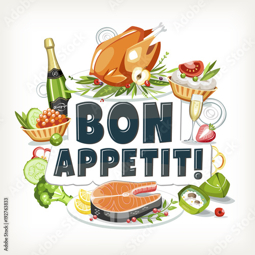 bon appetit label header lettering food cooked dishes festive holiday celebration