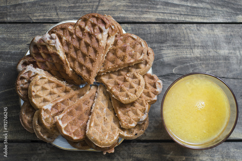 Fresh homemade heart shape waffles