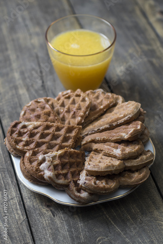 Fresh homemade heart shape waffles