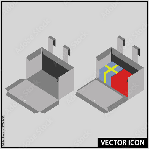 vector icon of an open box with gifts © portorg