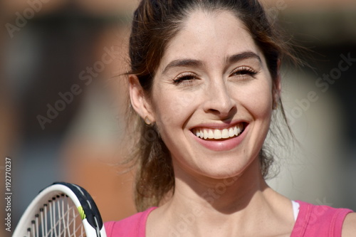 Athlete Girl Tennis Player Smiling Wearing Sportswear © dtiberio