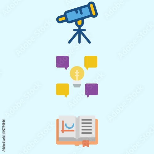 Icons about School And Education with open book, telescope and idea