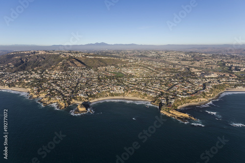 Aerial view of Mussel Cove on the Orange County coast in South Laguna Beach California.