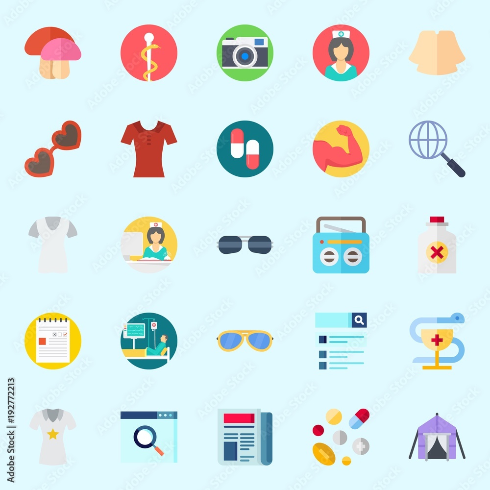 Icons about Hippies with radio, photo camera, note, patient, poison and pill Icons about Hippies with radio, photo camera, note, patient, poison and pill