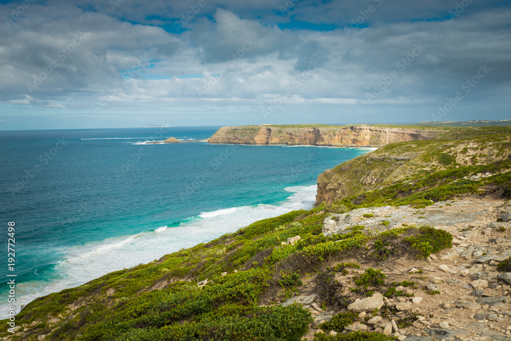 Scenic Australian coastal landscape. rugged cliffs in Innes National Park