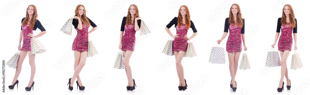 Girl after good shopping on white Girl after good shopping on white