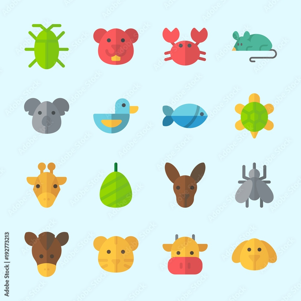 Fototapeta premium Icons about Animals with dog, kangaroo, crab, cocoon, koala and hamster