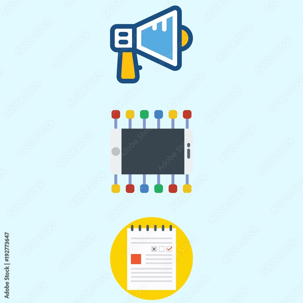 Icons about Digital Marketing with megaphone, note and smartphone Icons about Digital Marketing with megaphone, note and smartphone