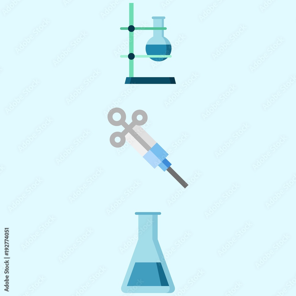Icons about Medical with test tube, syringe and flask Icons about Medical with test tube, syringe and flask
