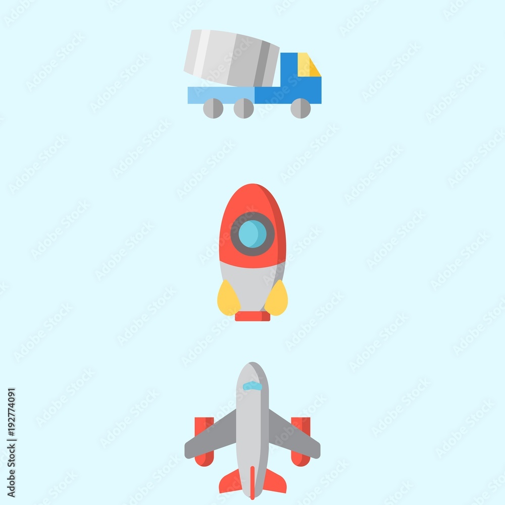 Icons about Transportation with airplane, truck and rocket Icons about Transportation with airplane, truck and rocket
